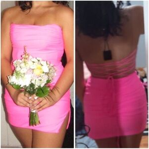 Vibrant Pink Strapless Mini Dress